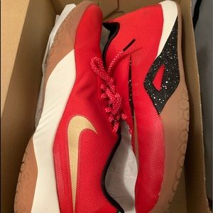 Red and Gold Nike Basketball Shoes